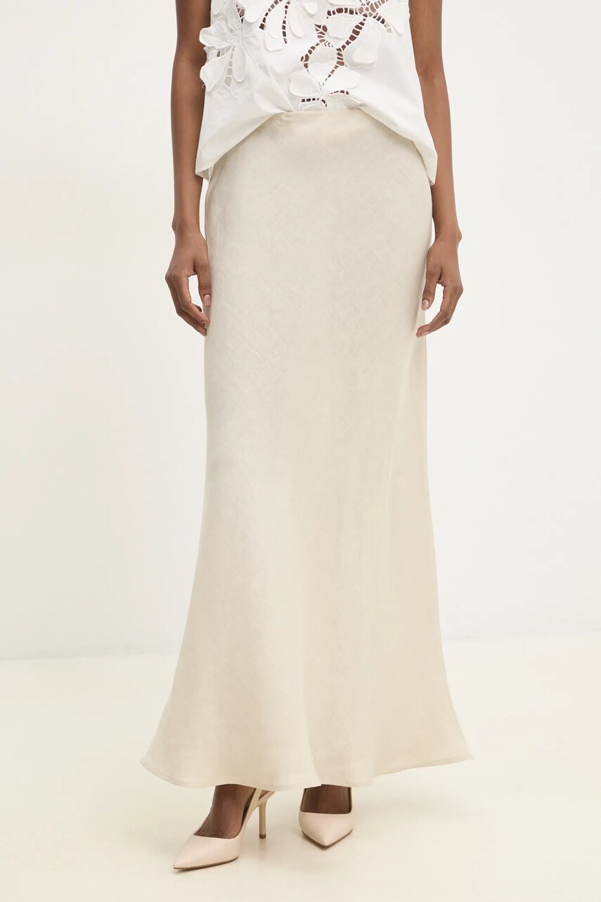 Levně Lněná sukně Twinset béžová barva, maxi, 251TF2014