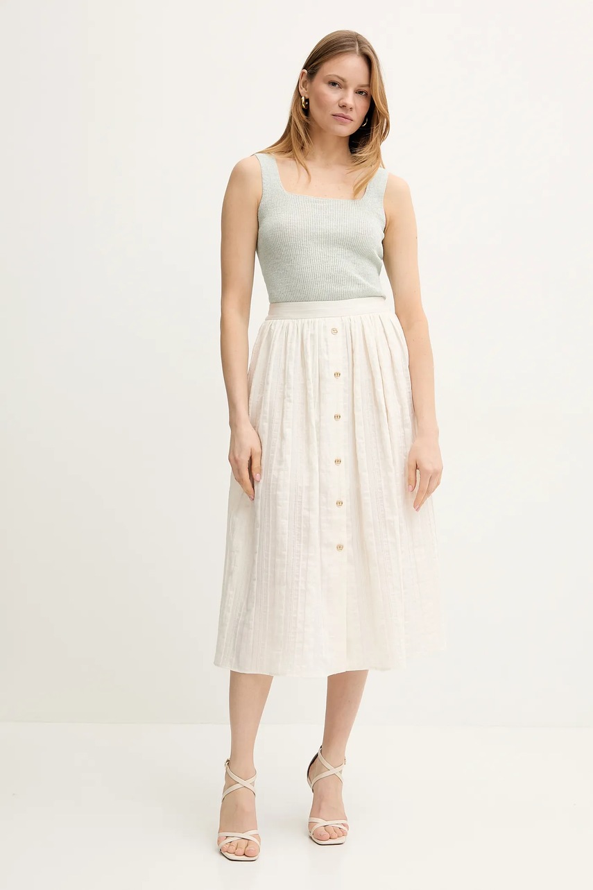 Льняная юбка Twinset цвет бежевый midi расклешённая 251TT2143