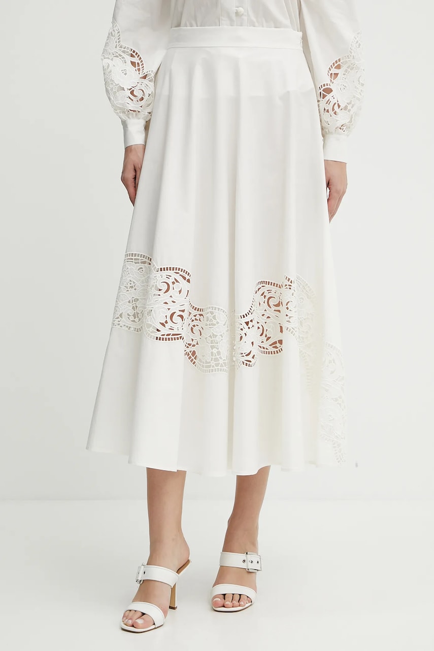 Levně Bavlněná sukně Twinset béžová barva, maxi, áčková, 251TT2332