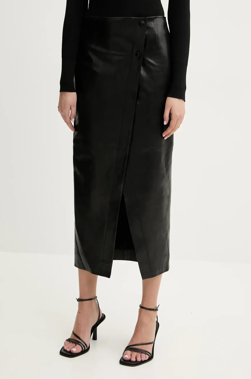 IRO fusta de piele culoarea negru, midi, drept, WP31CASSILDE
