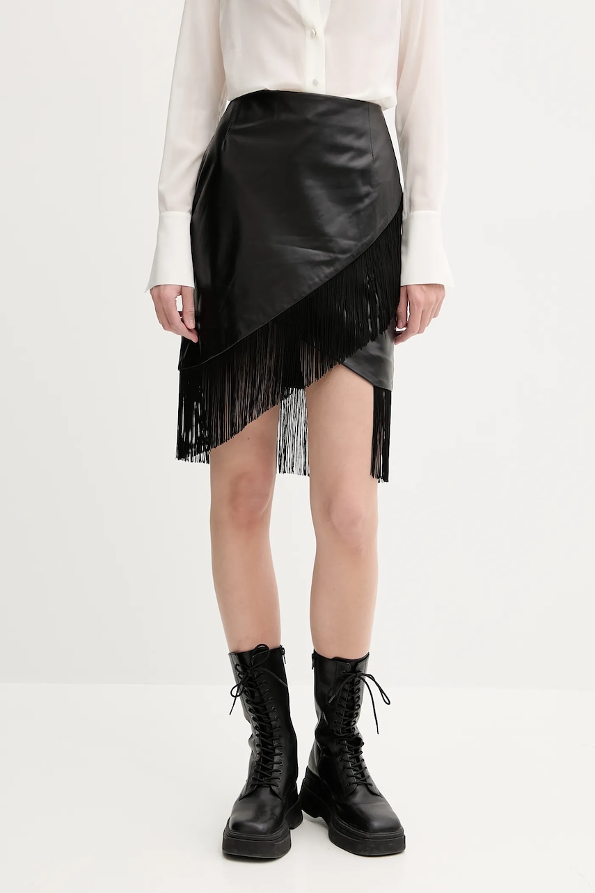 IRO fustă de piele culoarea negru, mini, drept, WM31NEELA