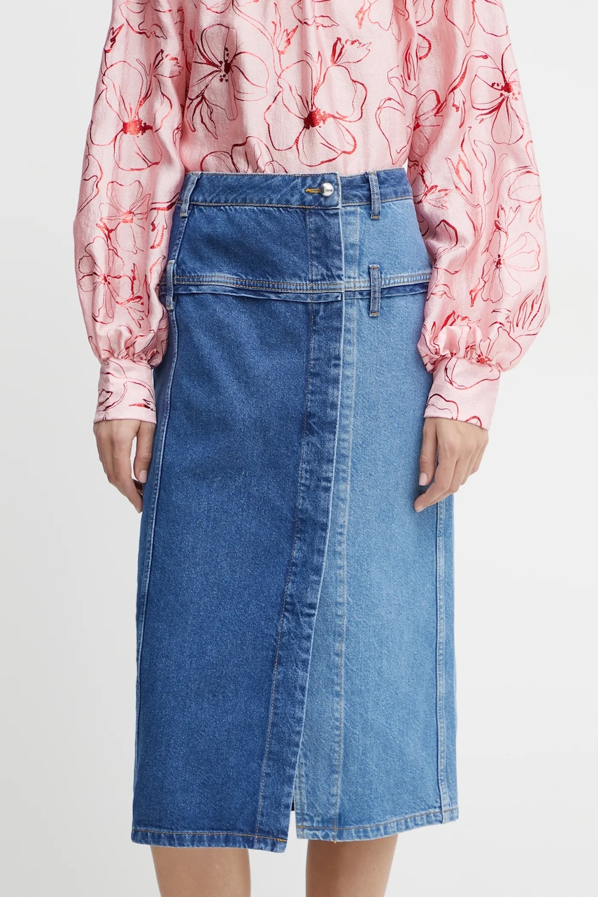 Stine Goya fusta jeans midi, drept, SG-PS25-SK006-2301