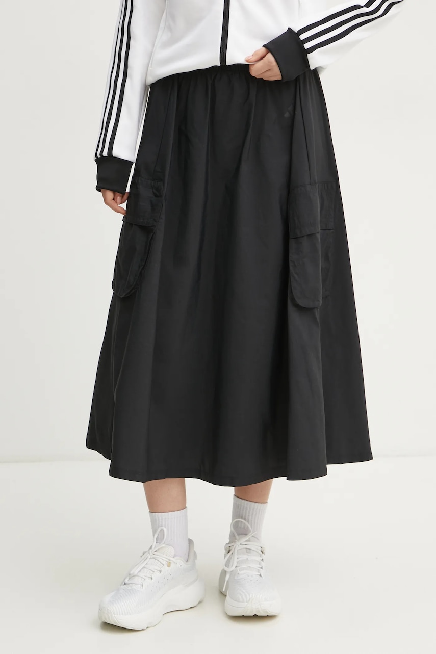 adidas fusta City Escape culoarea negru, midi, evazati, JY0513 adidas fusta City Escape culoarea negru, midi, evazati, JY0513