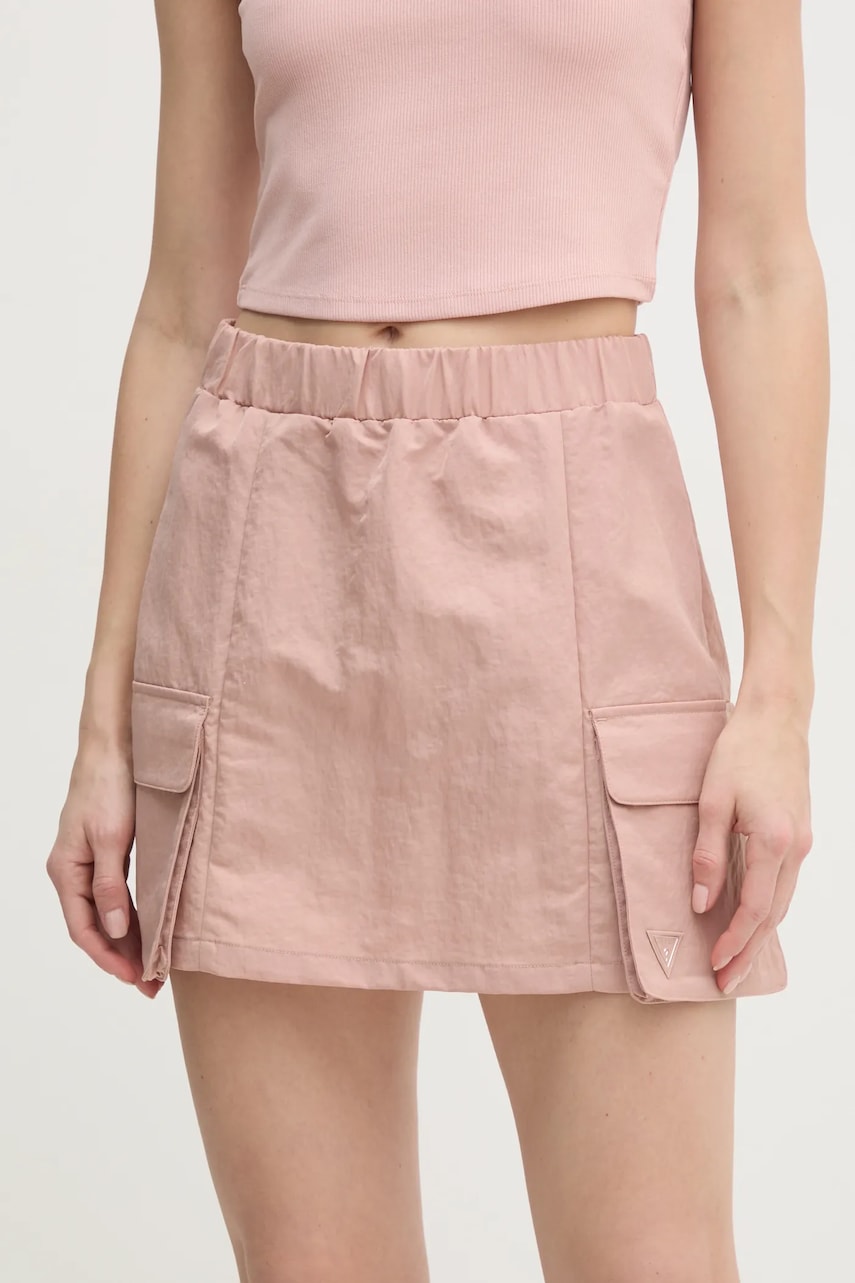 Levně Sukně Guess SYLVIE růžová barva, mini, áčková, V5RD07 WGYB0