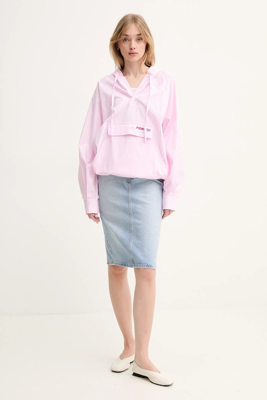 Хлопковая кофта Fiorucci Gingham Logo Hoodie Shirt женская цвет розовый с капюшоном узор W02SPTLO286CO01PN02