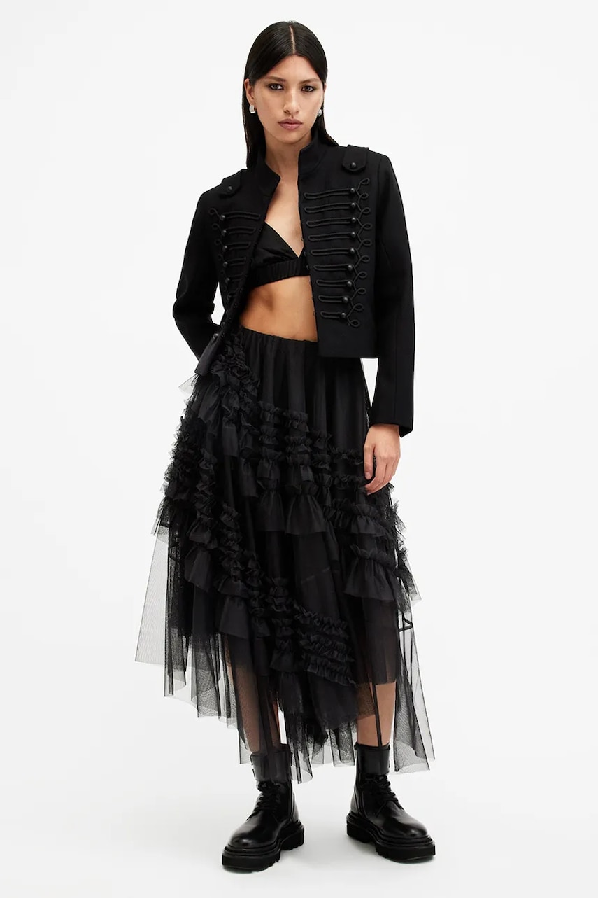 AllSaints fusta JEN culoarea negru, midi, evazati, W079RB