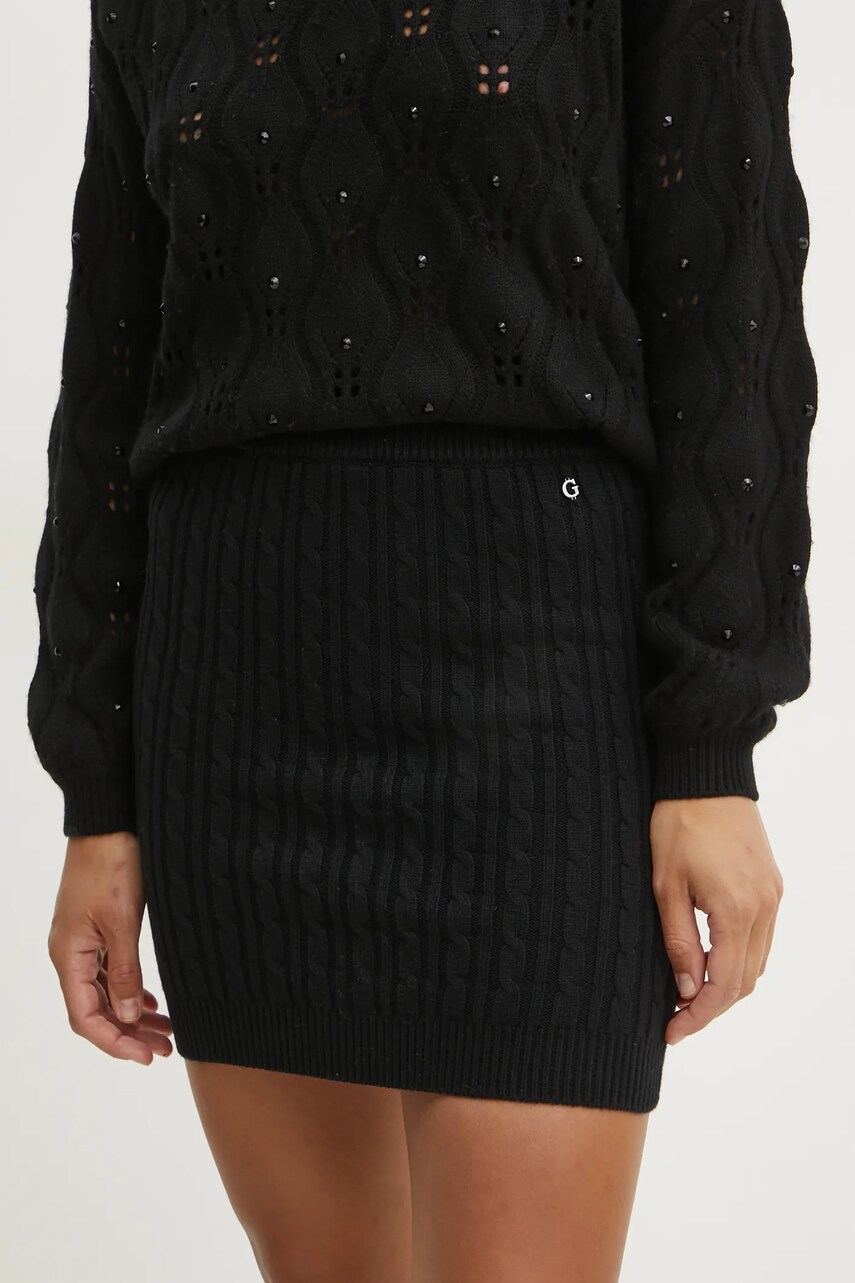 Levně Sukně s příměsí vlny Guess SIENNA černá barva, mini, W5RD0L Z37L1