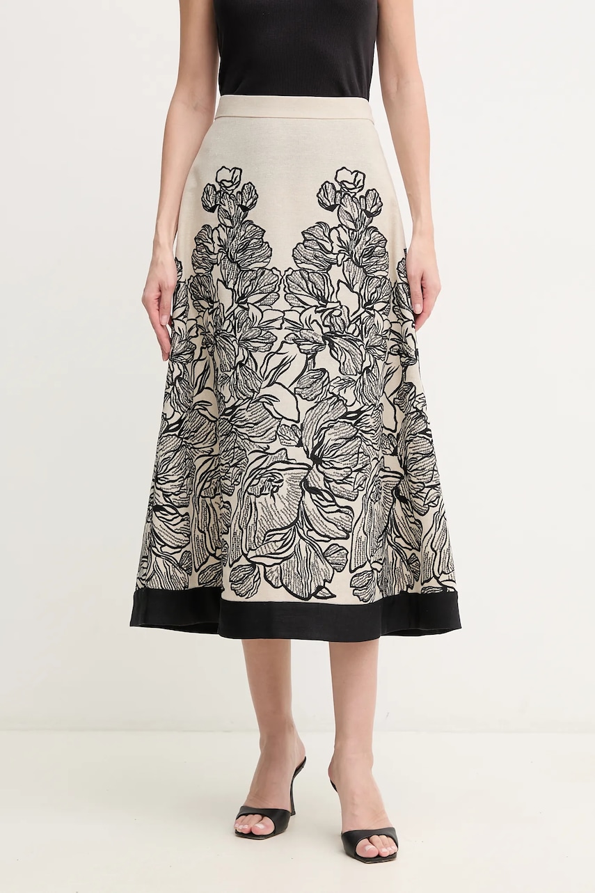 Luisa Spagnoli fustă culoarea bej, midi, evazati, 541990