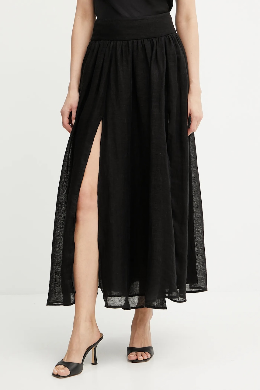 Luisa Spagnoli fustă din in culoarea negru, maxi, evazati, 542137 Luisa Spagnoli fustă din in culoarea negru, maxi, evazati, 542137