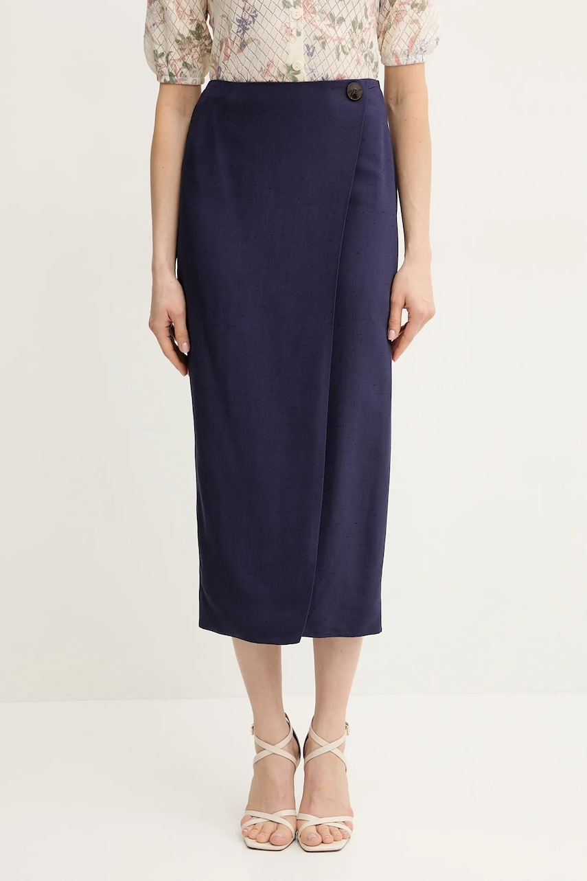 Luisa Spagnoli fustă culoarea bleumarin, midi, drept, 542164