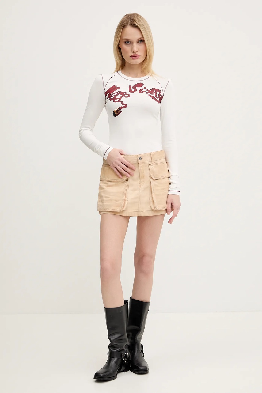 Φούστα Diesel DE-TON SKIRT χρώμα: μπεζ, A15784.09L26 φωτογραφία