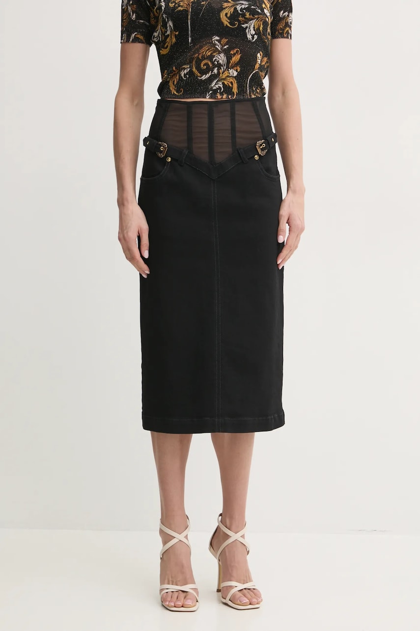 Versace Jeans Couture fusta jeans culoarea negru, midi, creion, 78HAE853 DW040L54 Versace Jeans Couture fusta jeans culoarea negru, midi, creion, 78HAE853 DW040L54