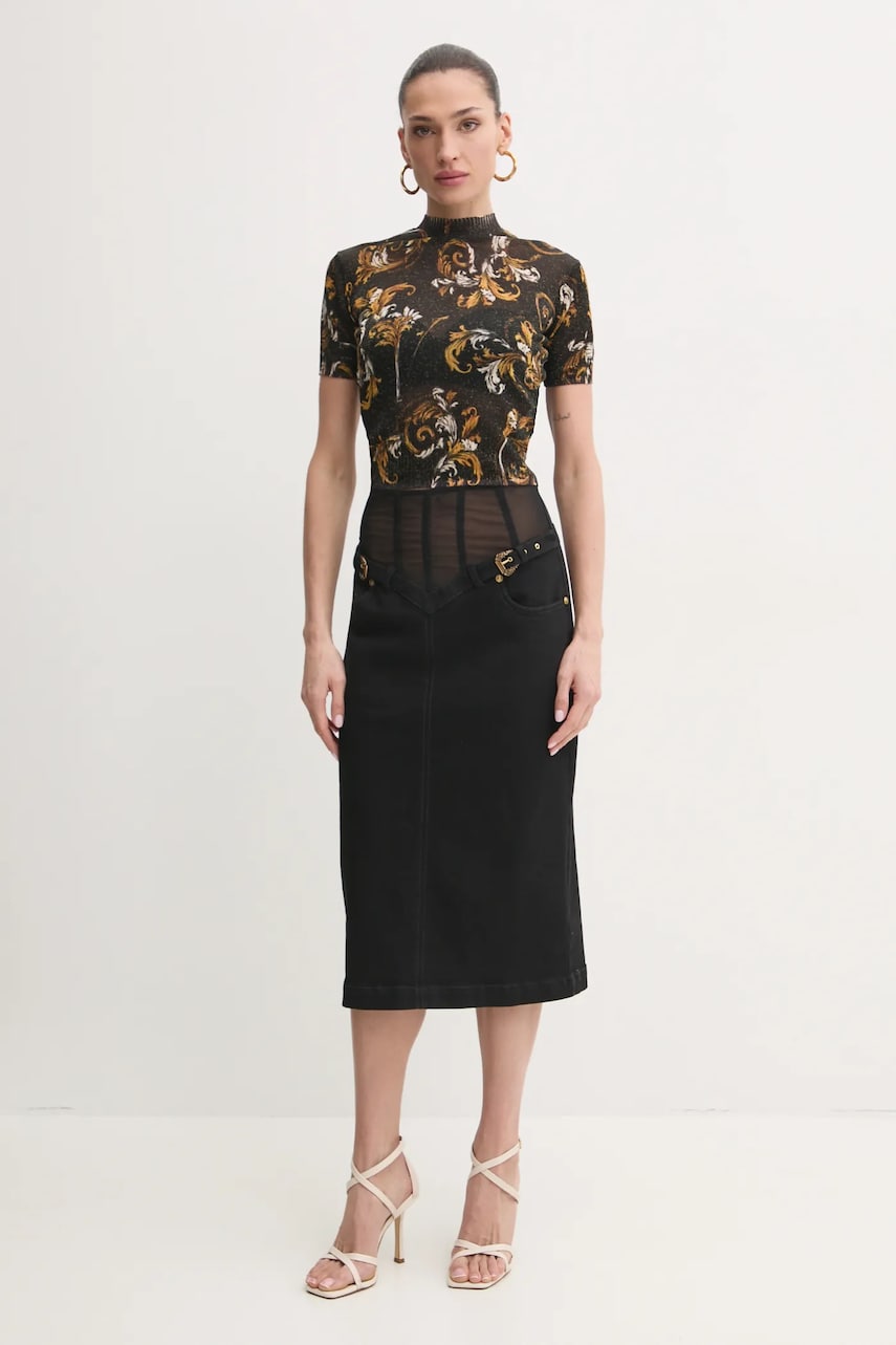 Джинсовая юбка Versace Jeans Couture цвет чёрный midi карандаш 78HAE853 DW040L54 Джинсовая юбка Versace Jeans Couture цвет чёрный midi карандаш 78HAE853 DW040L54