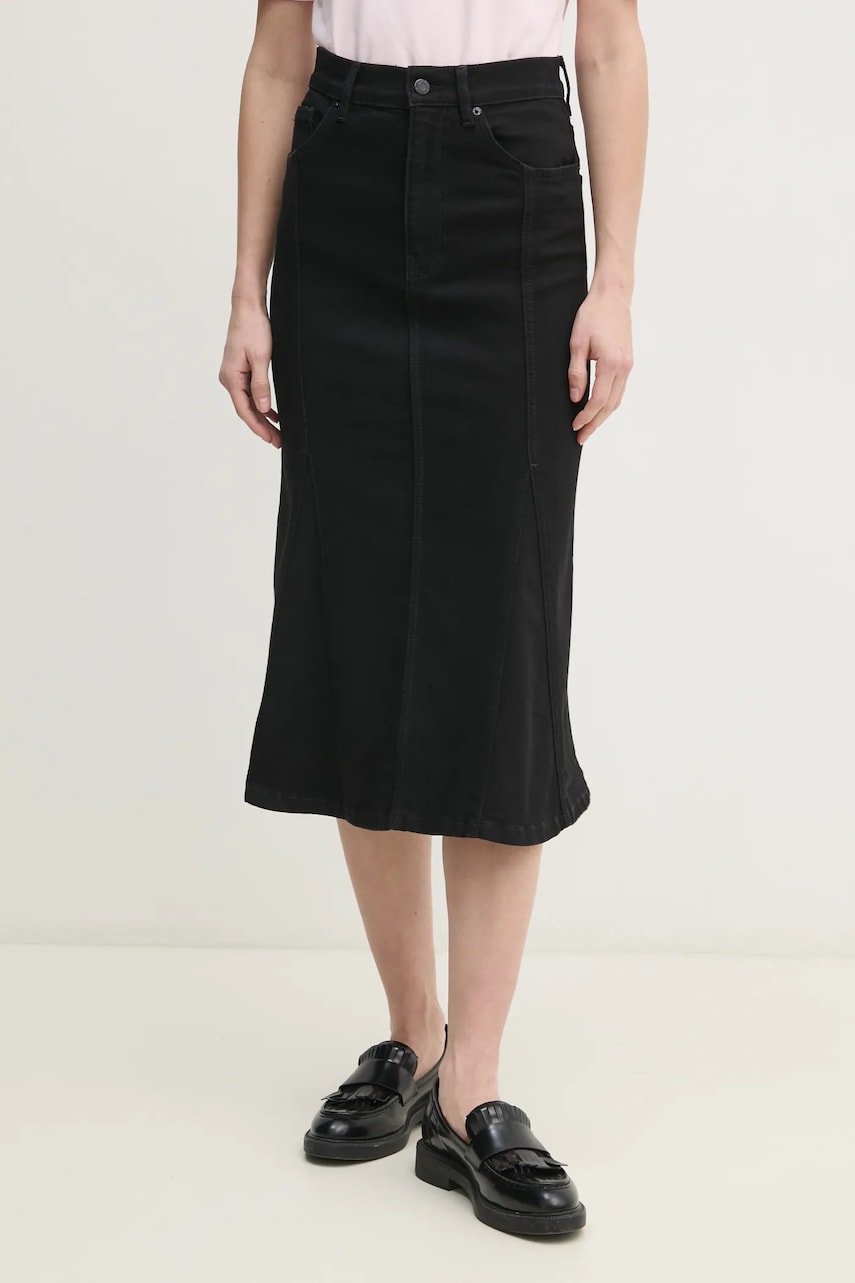 Sisley fusta jeans culoarea negru, midi, evazati, 41GTL002N Sisley fusta jeans culoarea negru, midi, evazati, 41GTL002N