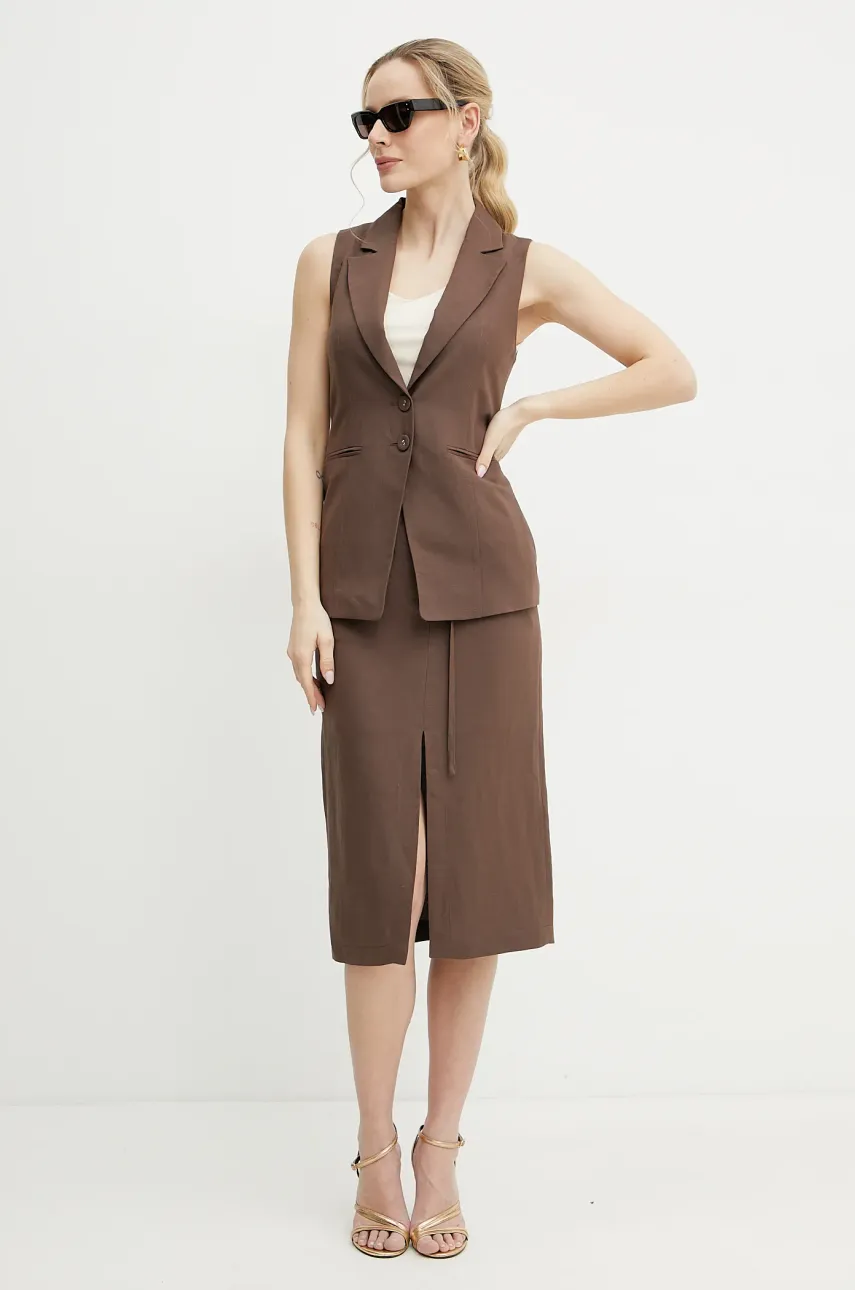 Юбка из смесового льна Patrizia Pepe цвет коричневый midi карандаш 2G1007 A052 Юбка из смесового льна Patrizia Pepe цвет коричневый midi карандаш 2G1007 A052