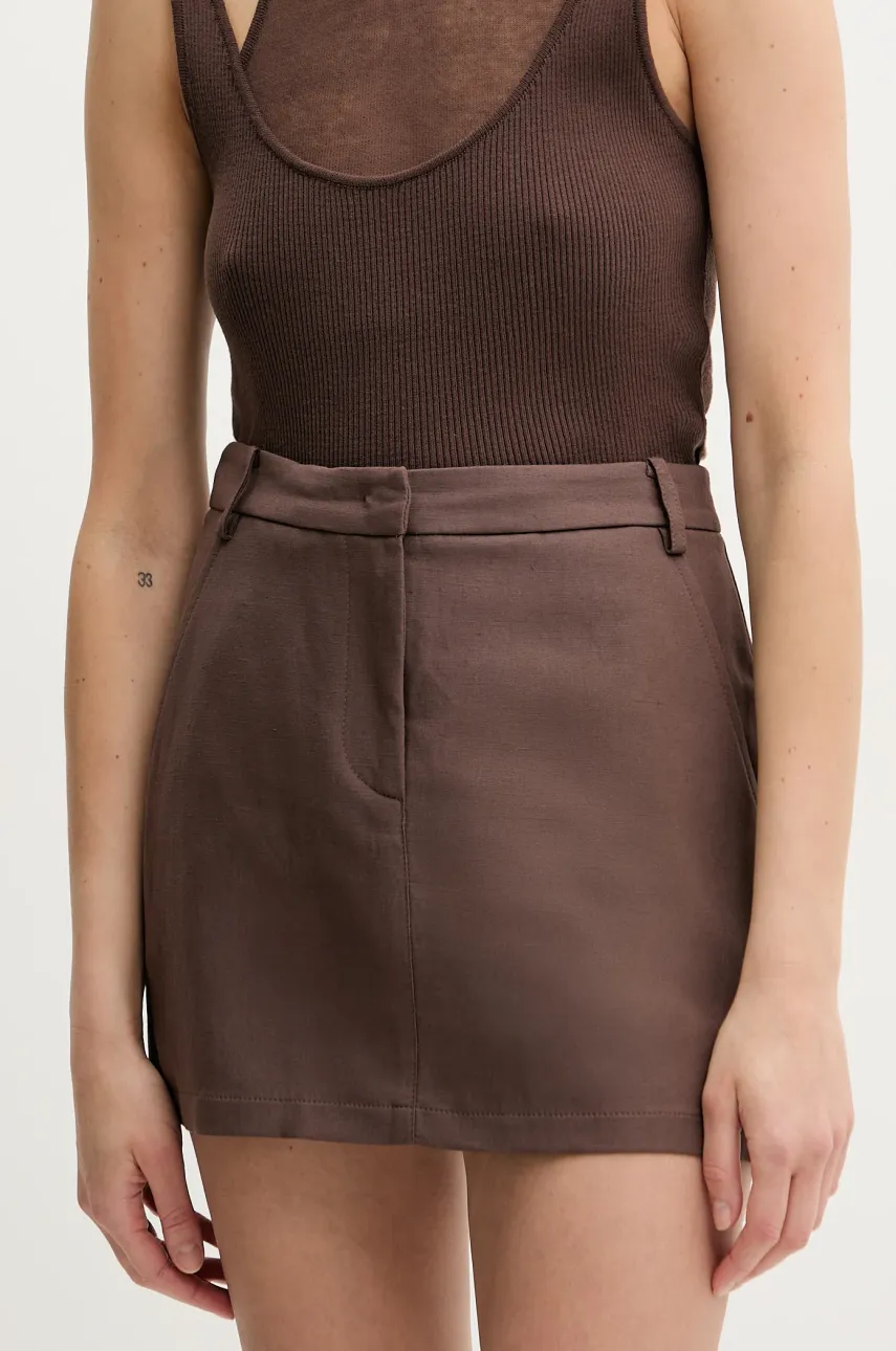 Levně Sukně s příměsí lnu Patrizia Pepe hnědá barva, mini, 2G1008 A052