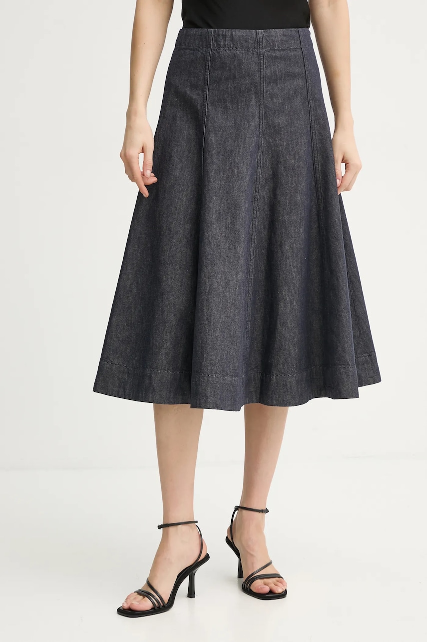 Theory fusta jeans culoarea albastru marin, midi, evazati, O1104302