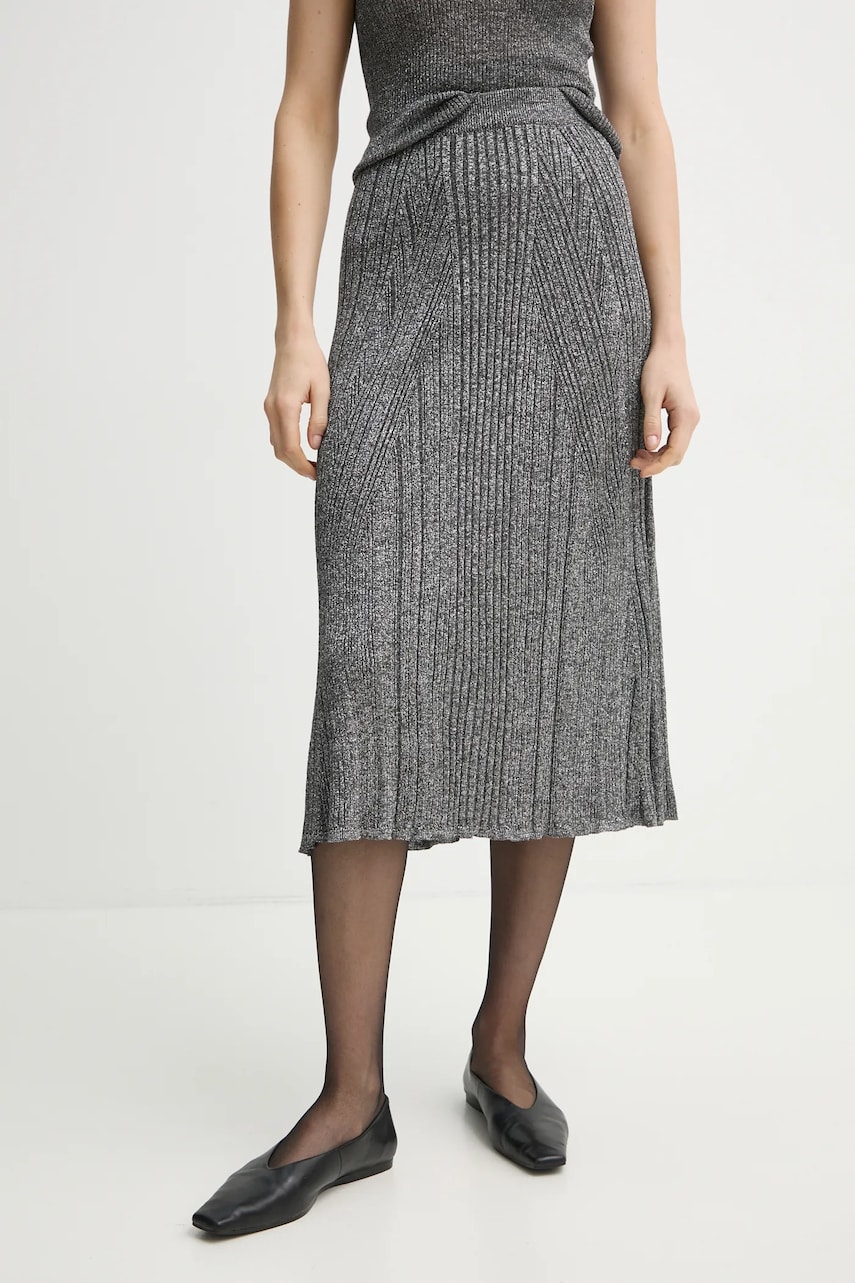 AERON fusta MOSSY culoarea gri, midi, evazati, SK233562 AERON fusta MOSSY culoarea gri, midi, evazati, SK233562