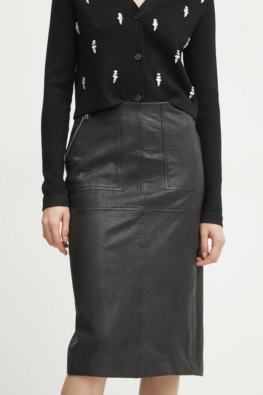 MAX&Co. fustă de piele culoarea negru, midi, creion, 2516401021200