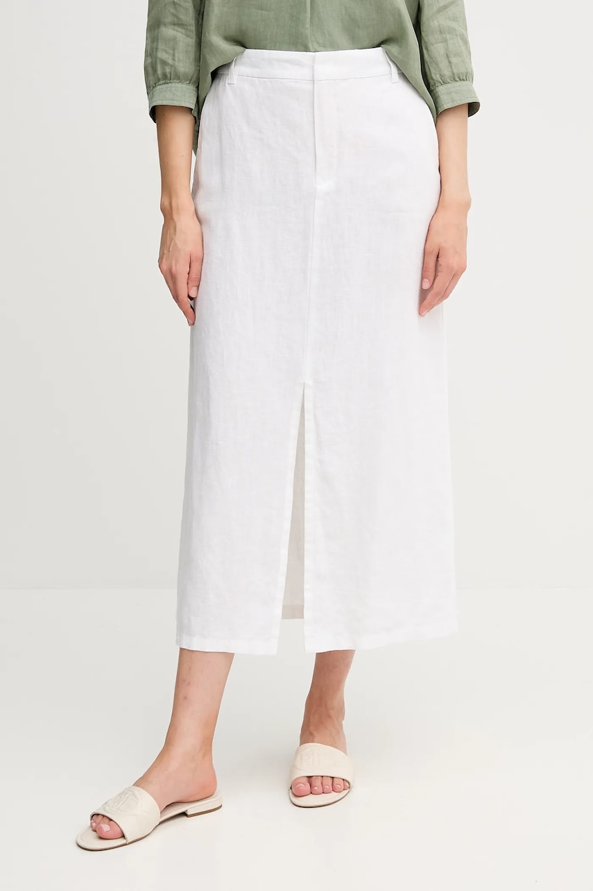 OUI fustă din in culoarea alb, midi, drept, 92882