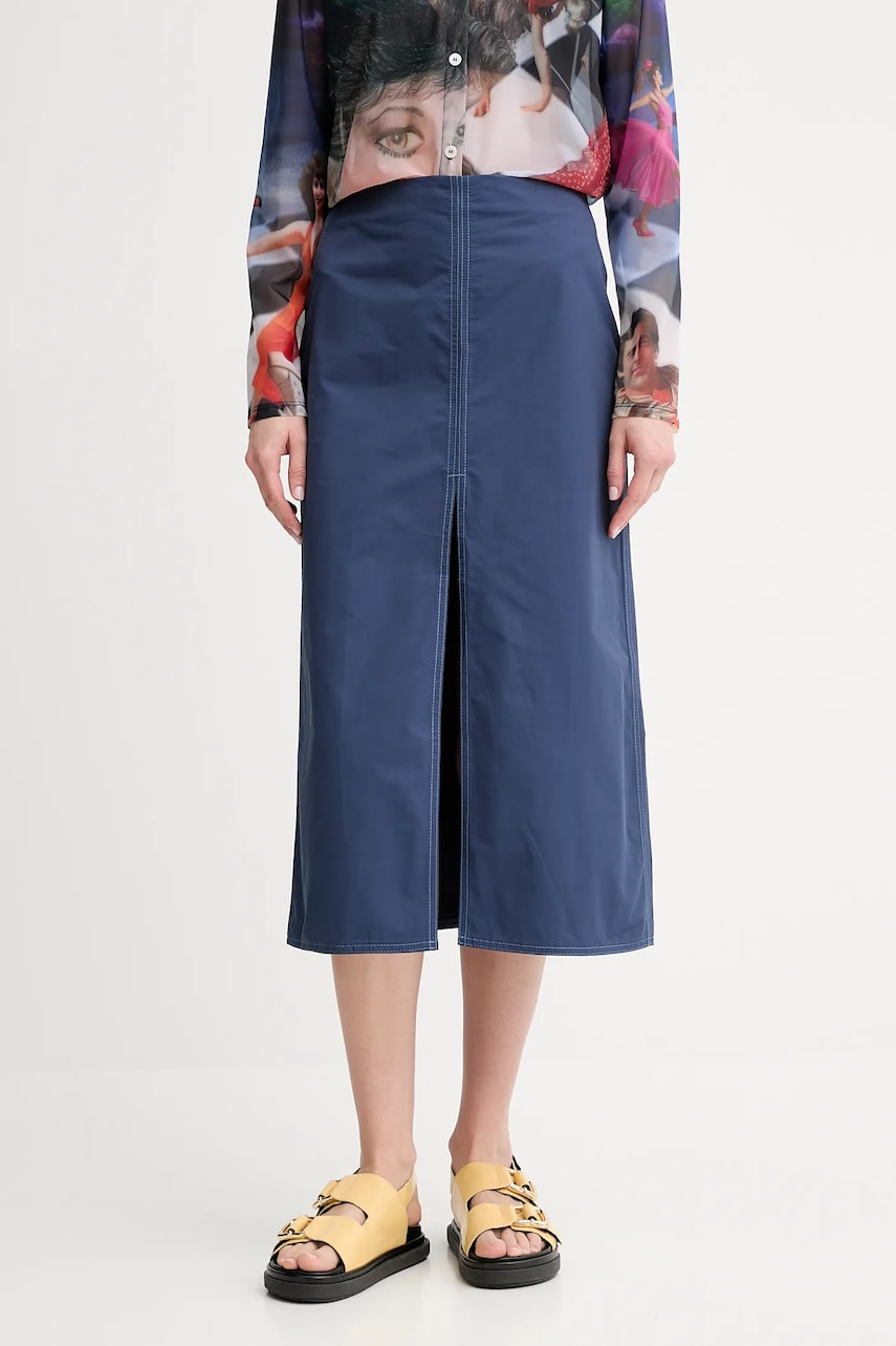 Sunnei fustă culoarea bleumarin, midi, evazati, RTWWSKR024