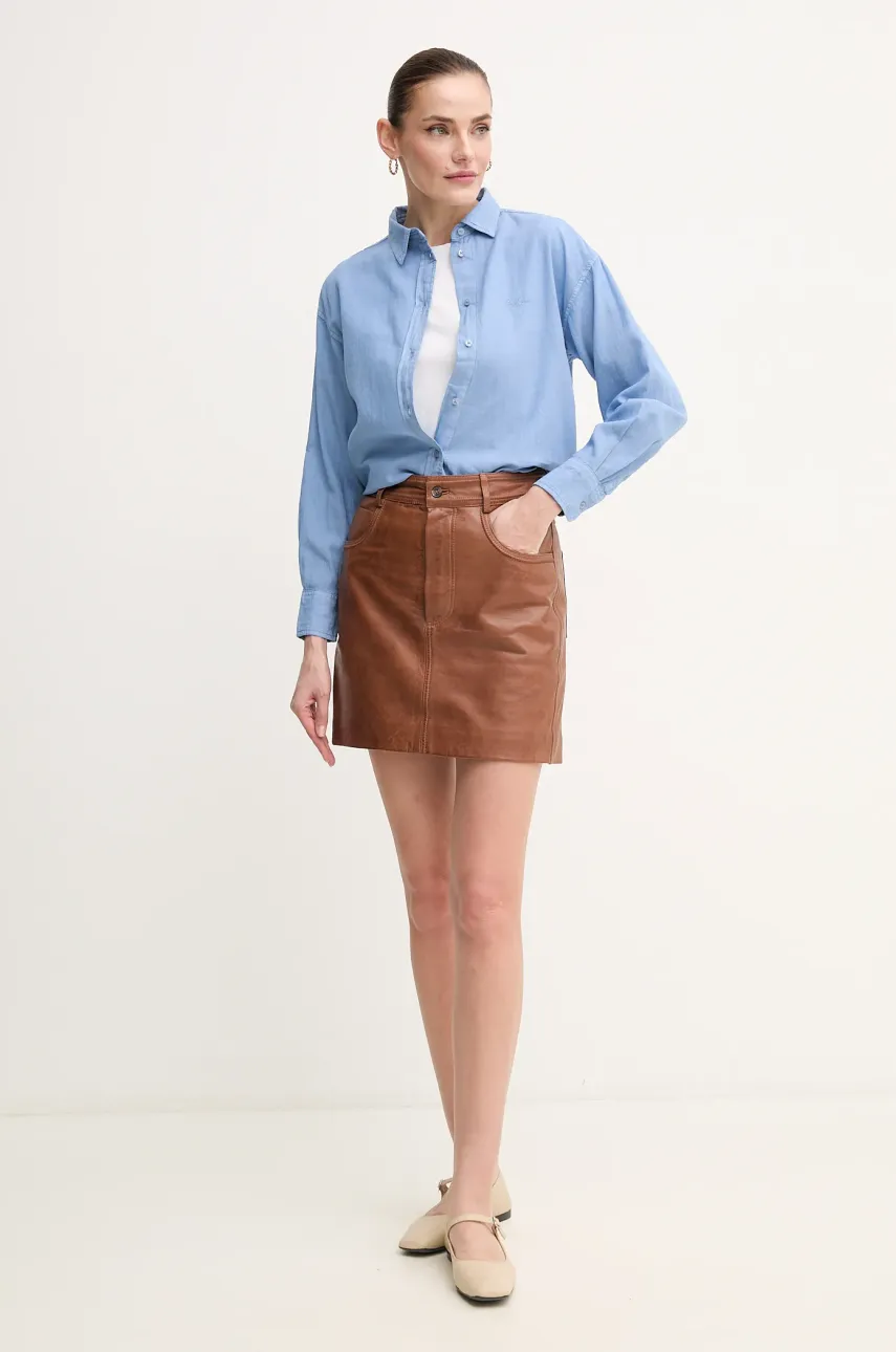 Кожаная юбка Pepe Jeans HILLARY SKIRT цвет коричневый mini прямая PL901203 Кожаная юбка Pepe Jeans HILLARY SKIRT цвет коричневый mini прямая PL901203