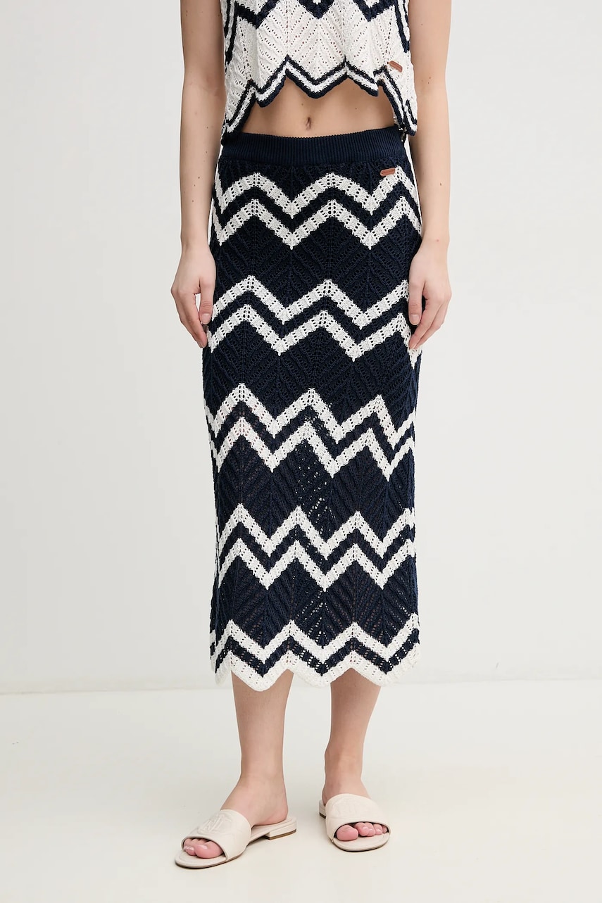 Pepe Jeans fusta OLLIE SKIRT culoarea albastru marin, midi, drept, PL901205