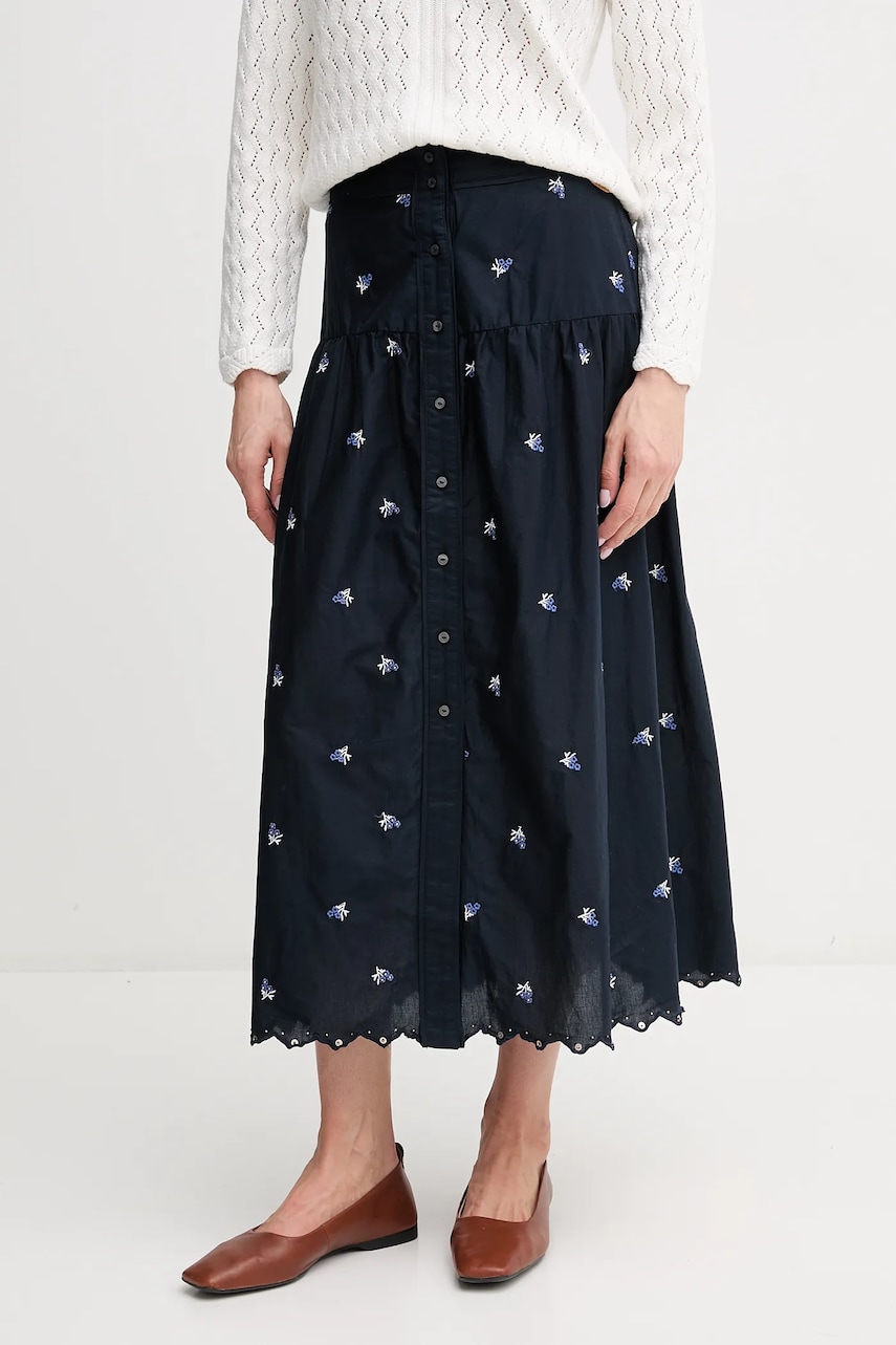 Pepe Jeans fusta din bumbac EVEN culoarea bleumarin, midi, evazati, PL901217