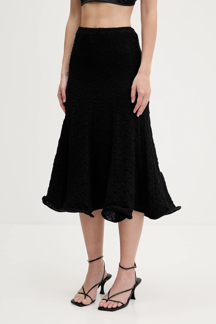 MSGM fustă culoarea negru, midi, evazati, 3842MDD06.257317