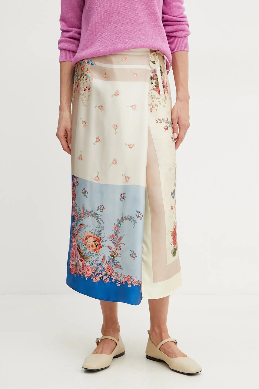 Weekend Max Mara fustă de mătase culoarea bej, midi, drept, 2515101012600