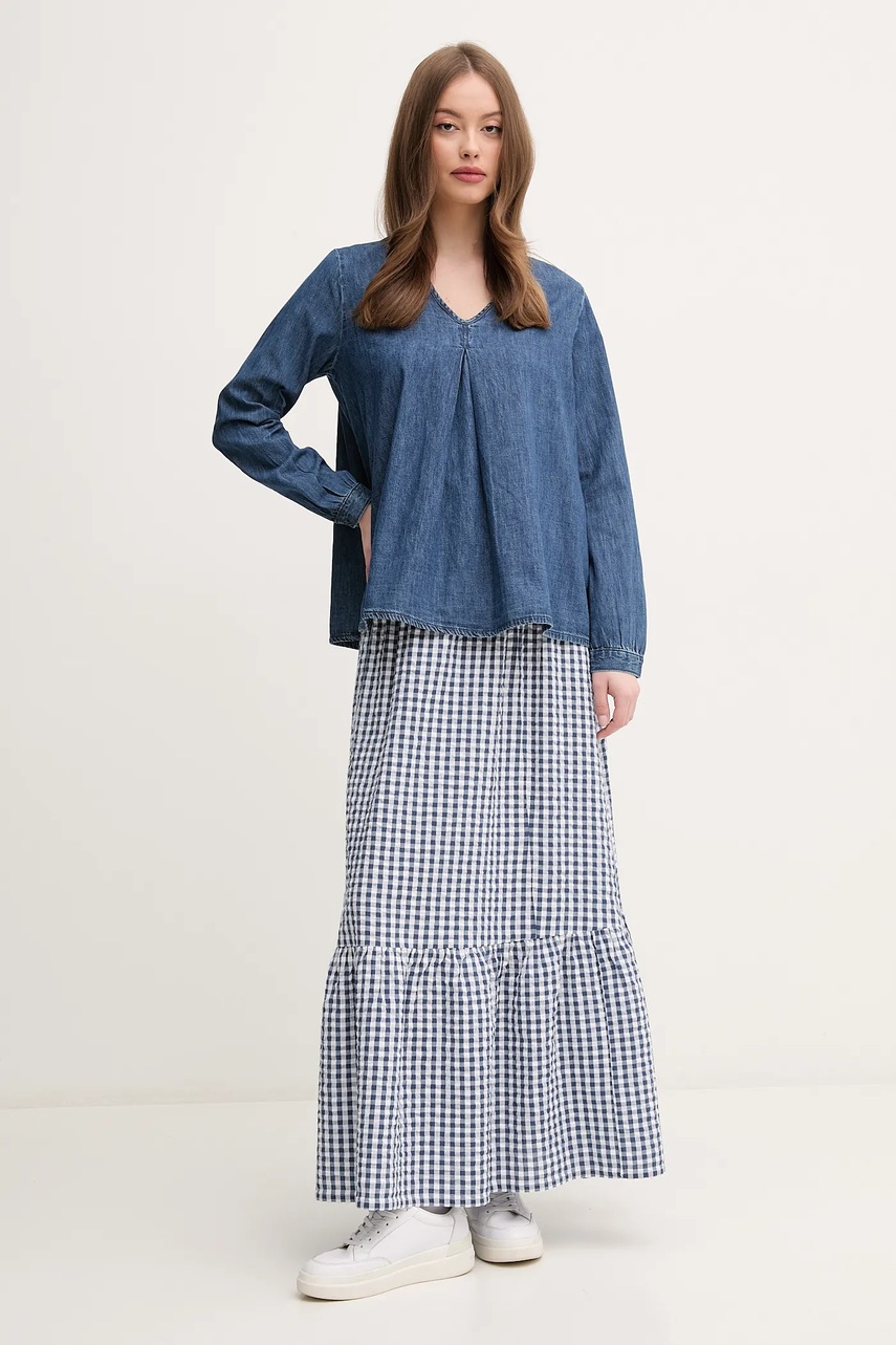 Хлопковая юбка United Colors of Benetton цвет синий midi расклешённая 4XDKD004V