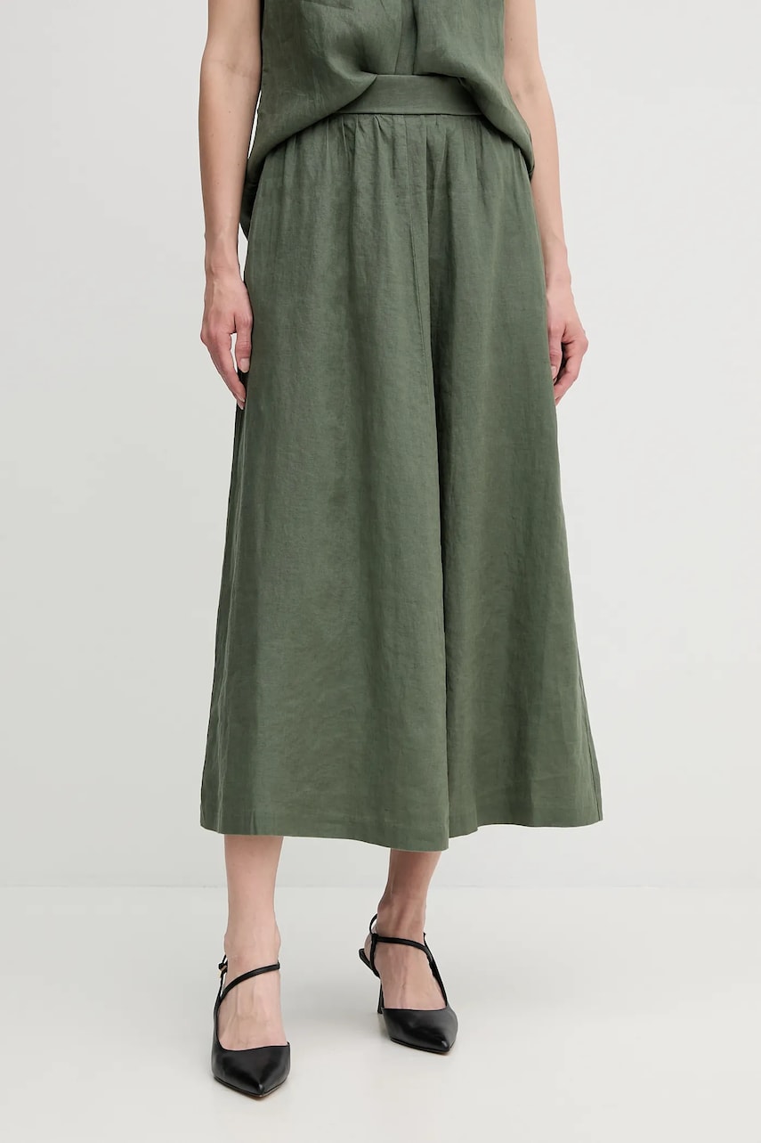 United Colors of Benetton fustă din in culoarea verde, midi, evazati, 4AGHD004L