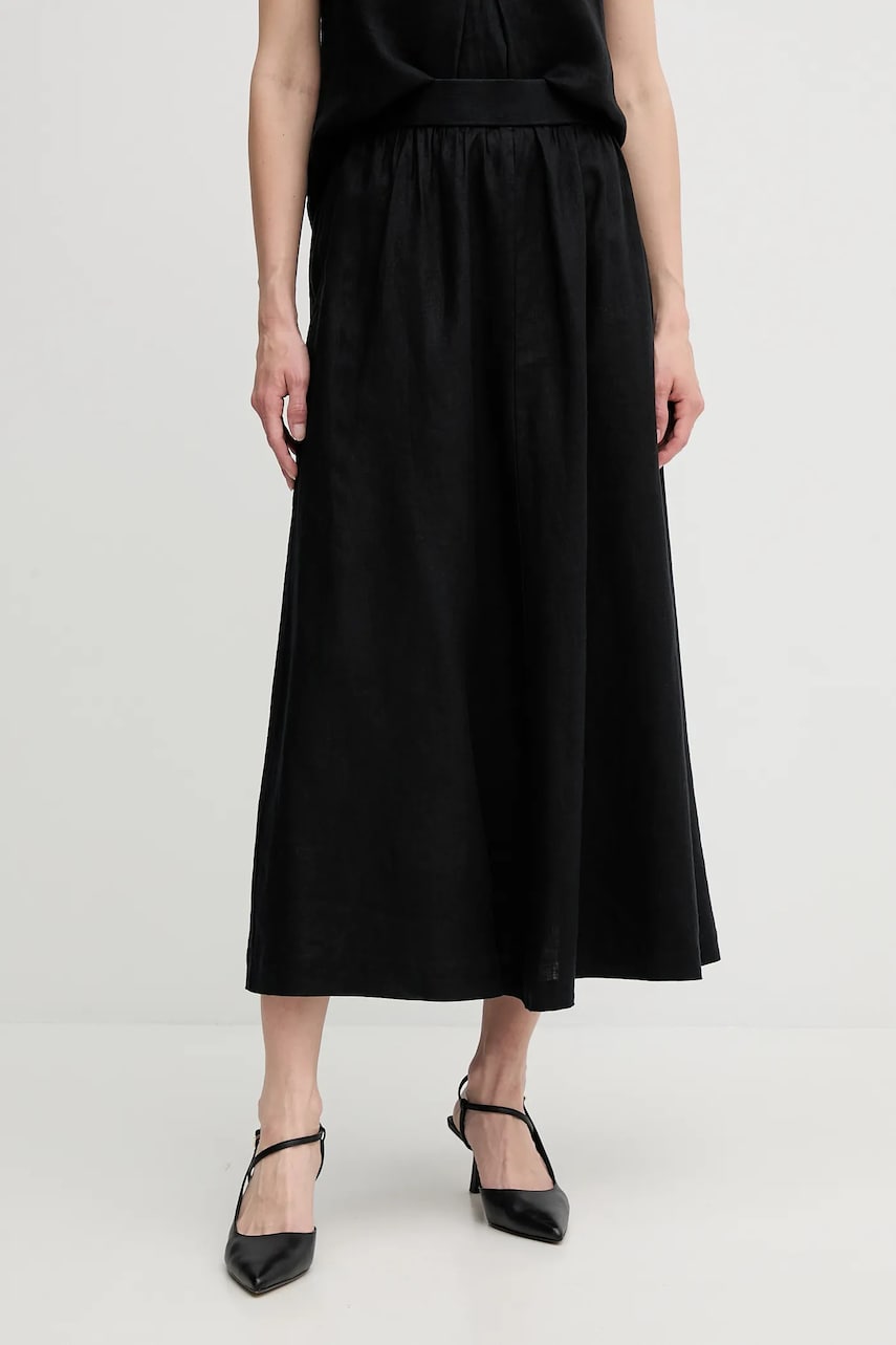 United Colors of Benetton fustă din in culoarea negru, midi, evazati, 4AGHD004L