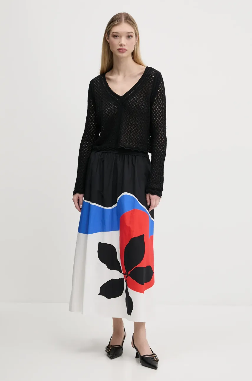 Хлопковая юбка Desigual FLOR ONDAS_LACROIX цвет чёрный maxi расклешённая 25SWFW14 Хлопковая юбка Desigual FLOR ONDAS_LACROIX цвет чёрный maxi расклешённая 25SWFW14