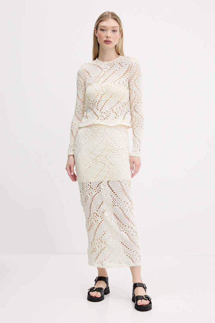 Φούστα Desigual WOOLF χρώμα: μπεζ, 25SWFK04 φωτογραφία