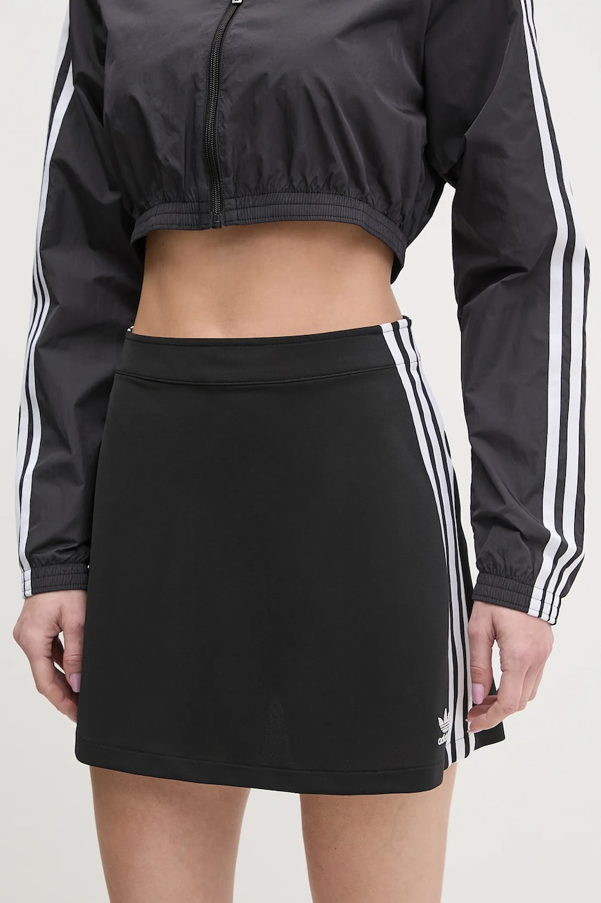 adidas Originals fustă 3-Stripes culoarea negru, mini, evazati, JD0281 adidas Originals fustă 3-Stripes culoarea negru, mini, evazati, JD0281