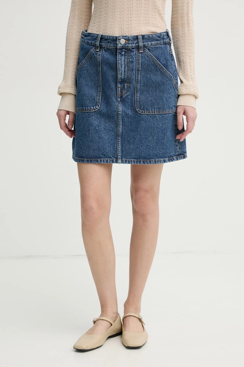 Levně Džínová sukně Filippa K modrá barva, mini, áčková, 31375