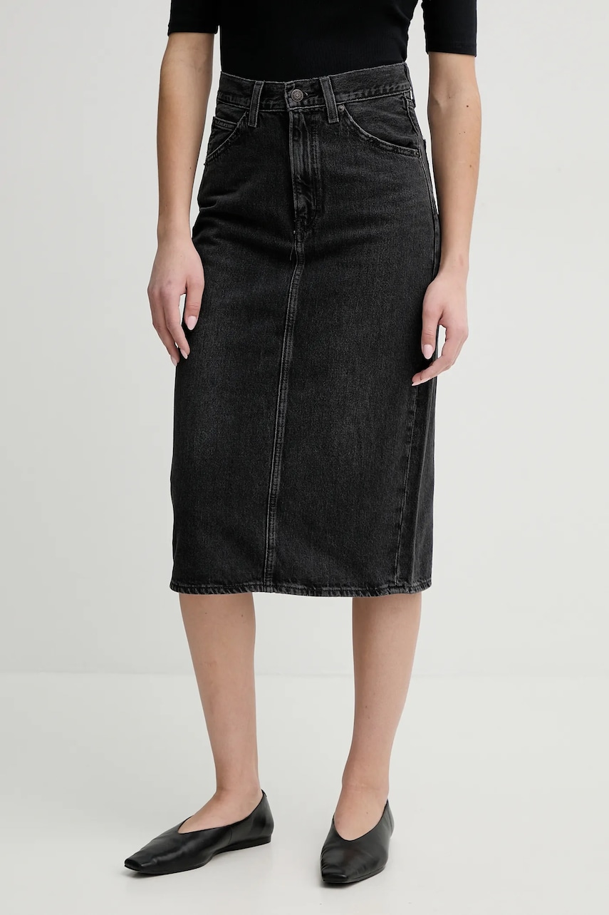 Levi's fusta jeans HR BACK SLIT SKIRT culoarea gri, midi, creion, 001VH Levi's fusta jeans HR BACK SLIT SKIRT culoarea gri, midi, creion, 001VH