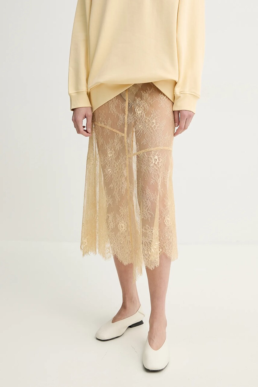 Stand Studio fusta Mathilde culoarea galben, midi, evazati, 66473-8001