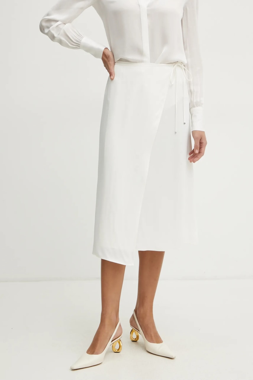 BOSS fusta culoarea bej, midi, evazati, 50538116 BOSS fusta culoarea bej, midi, evazati, 50538116