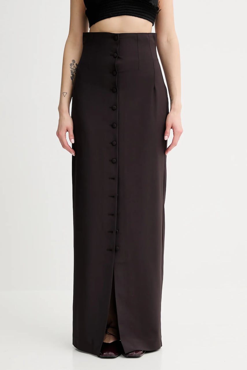 Remain fustă din amestec de lână culoarea maro, maxi, creion, 502472578