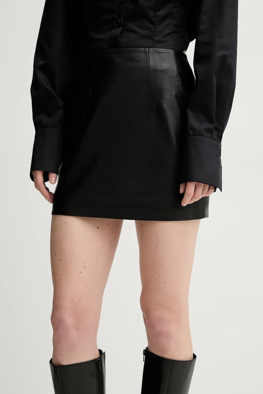 Remain fustă de piele culoarea negru, mini, creion, 502708100 Remain fustă de piele culoarea negru, mini, creion, 502708100