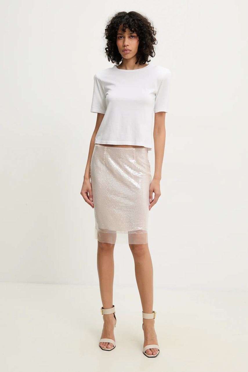 Rotate fustă culoarea bej, midi, drept, 113737800