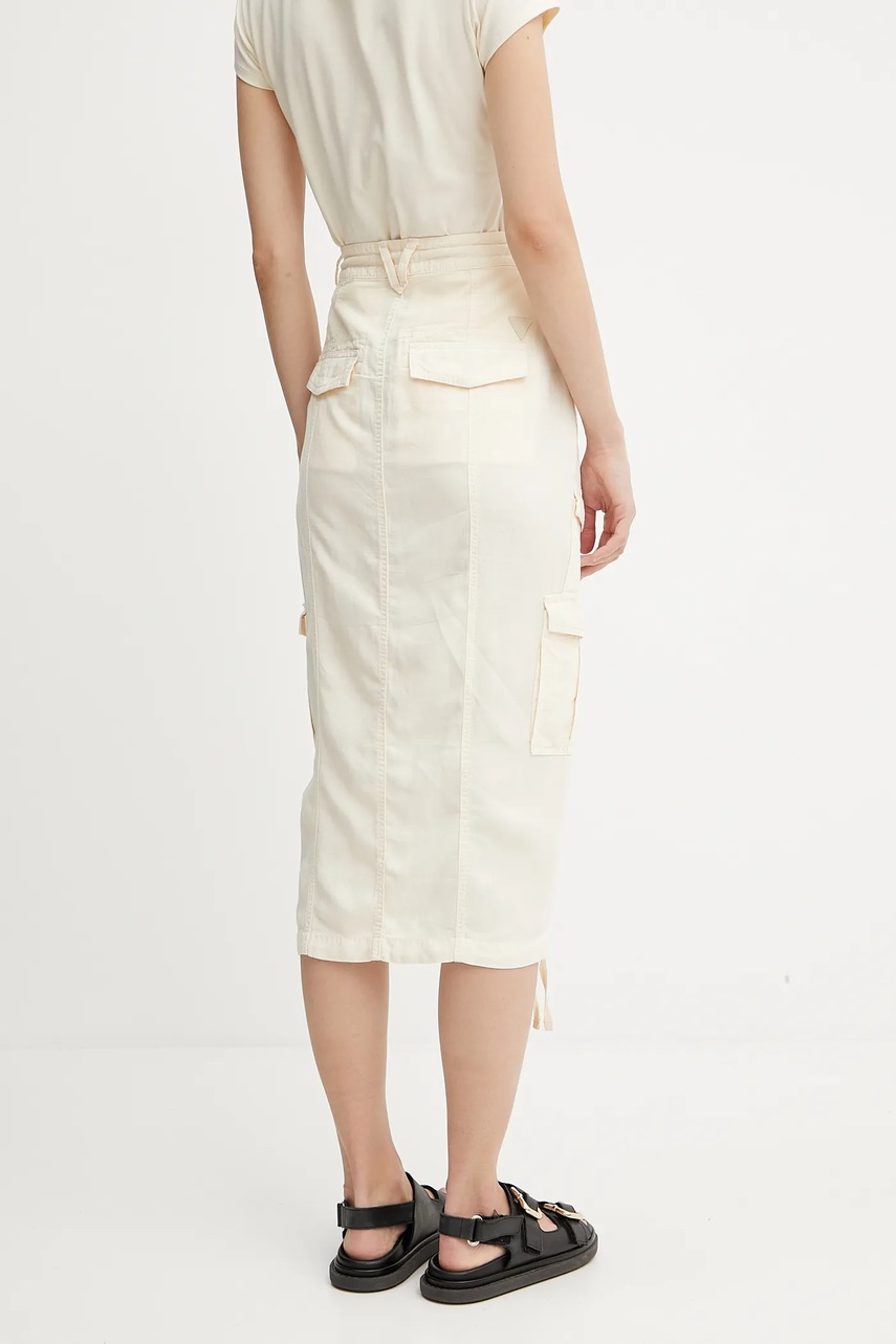 Φούστα από λινό μείγμα Guess CASEY χρώμα: μπεζ, W5GD1H WG8N0 φωτογραφία