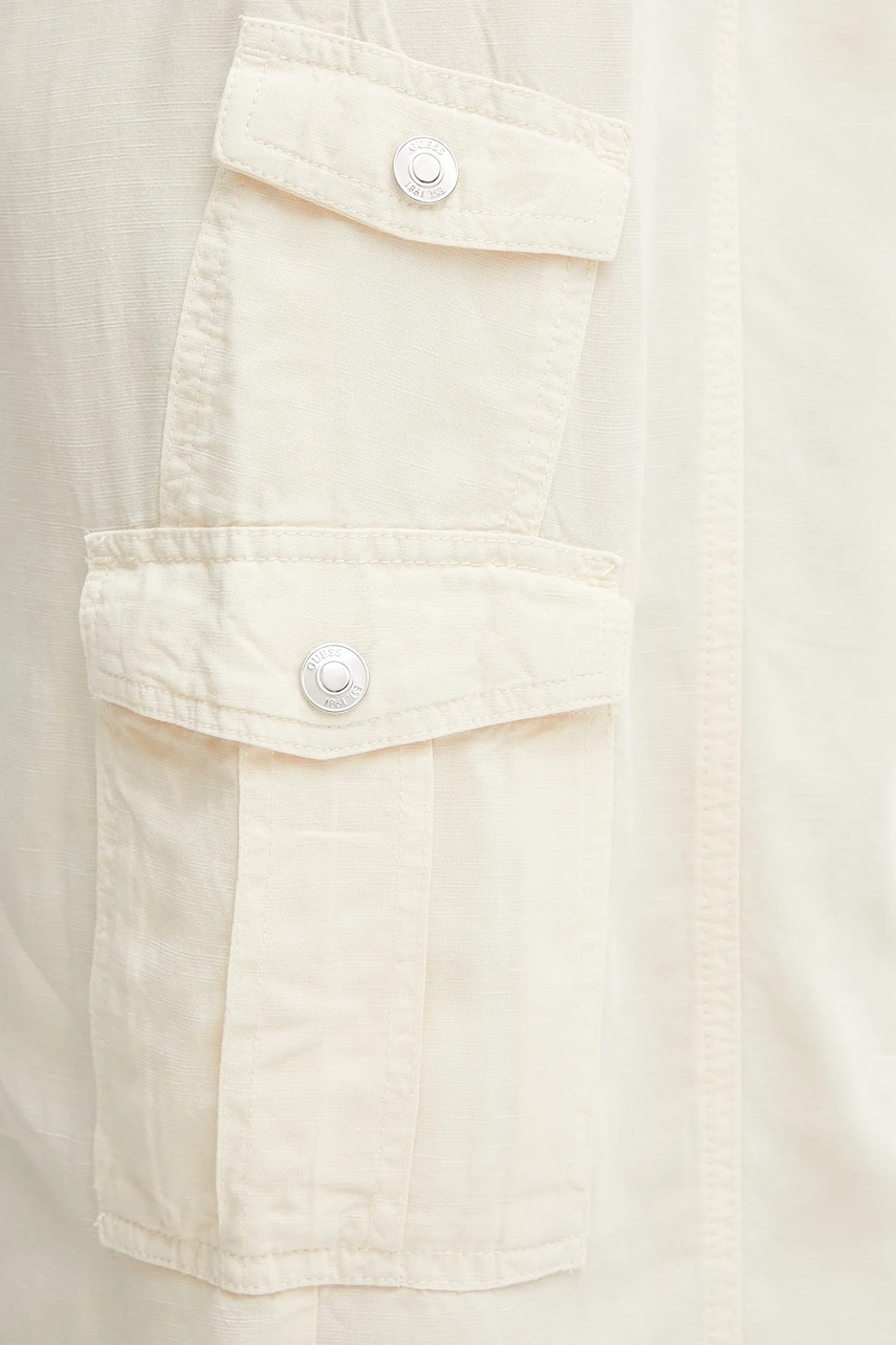 Φούστα από λινό μείγμα Guess CASEY χρώμα: μπεζ, W5GD1H WG8N0 φωτογραφία