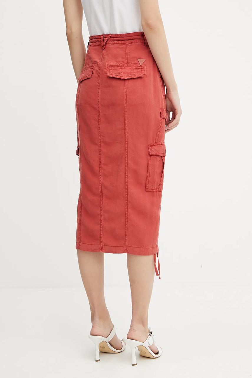 Φούστα από λινό μείγμα Guess CASEY χρώμα: κόκκινο, W5GD1H WG8N0 φωτογραφία