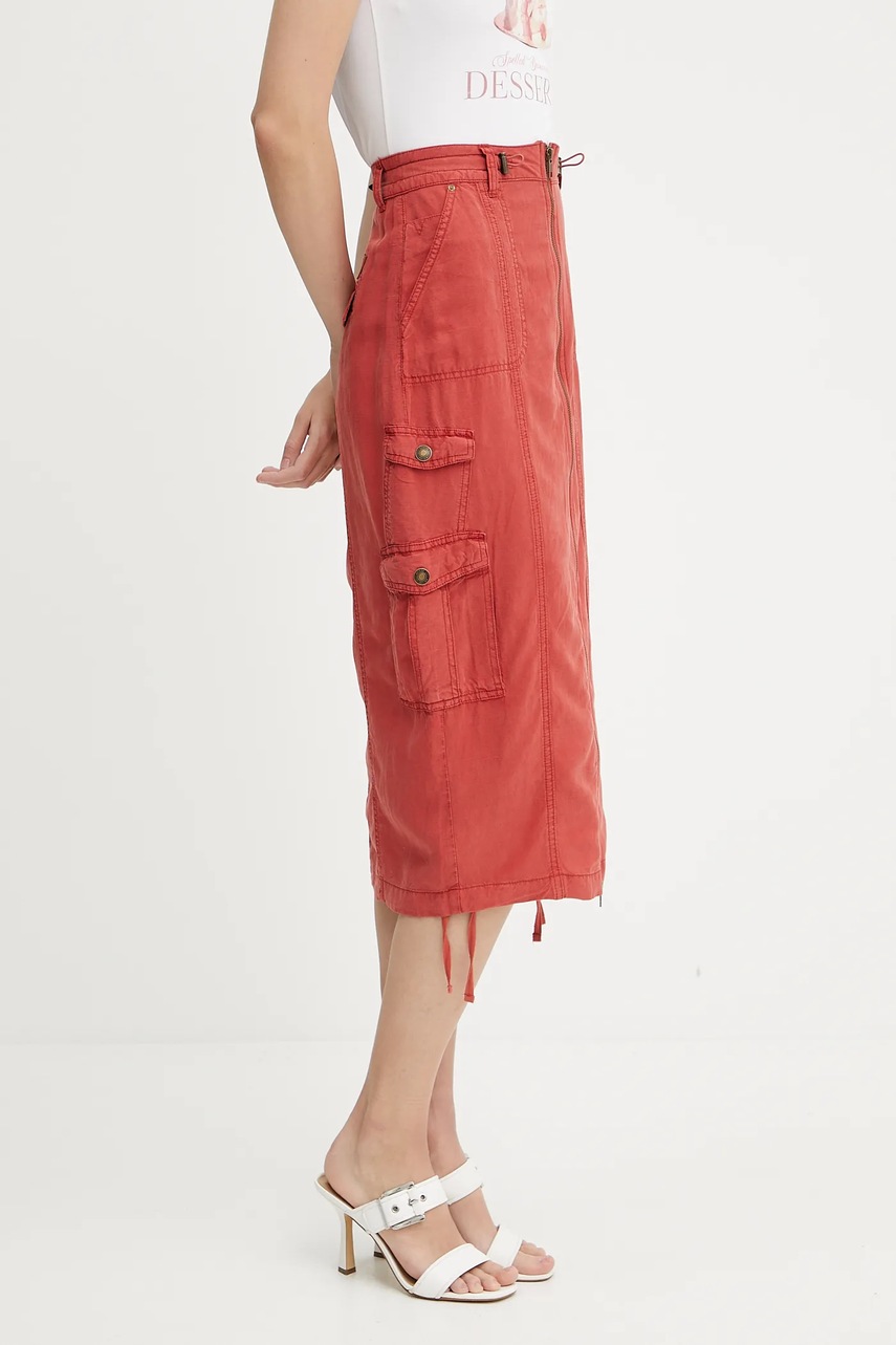 Φούστα από λινό μείγμα Guess CASEY χρώμα: κόκκινο, W5GD1H WG8N0 φωτογραφία