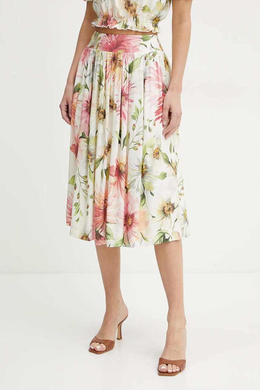 Levně Sukně Guess ELODIE béžová barva, midi, áčková, W5GD64 WH4S2