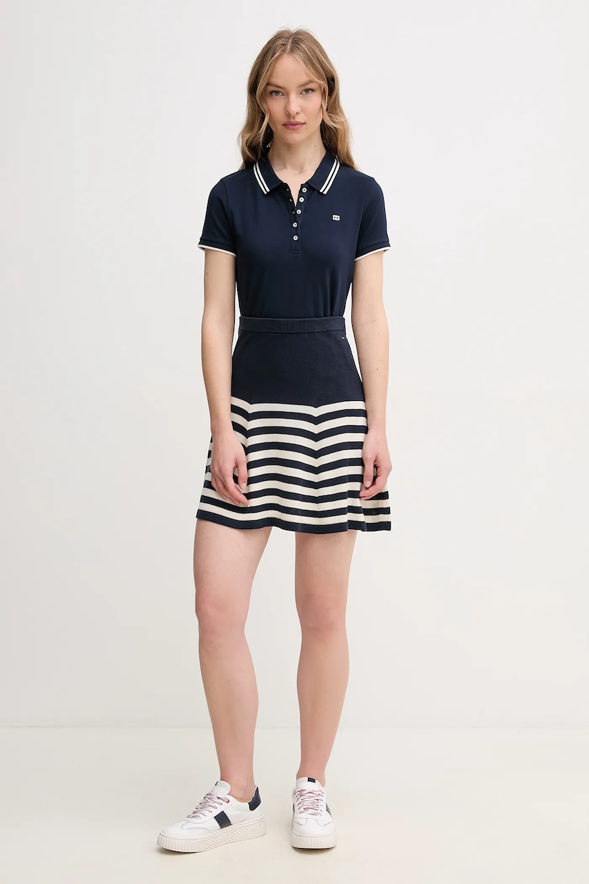 Юбка с шелком Tommy Hilfiger цвет синий mini расклешённая WW0WW44475 Юбка с шелком Tommy Hilfiger цвет синий mini расклешённая WW0WW44475