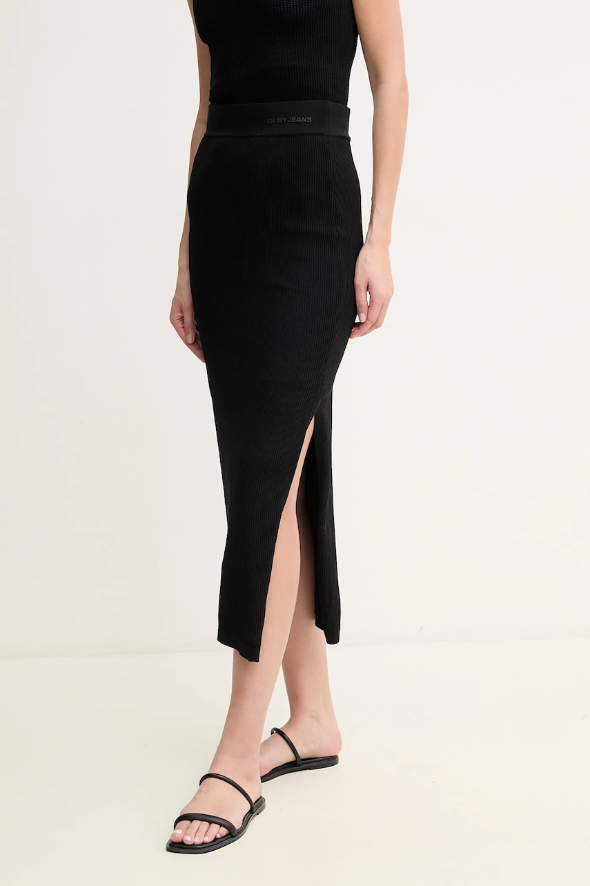 Dkny fustă culoarea negru, midi, drept, DJ5R0534
